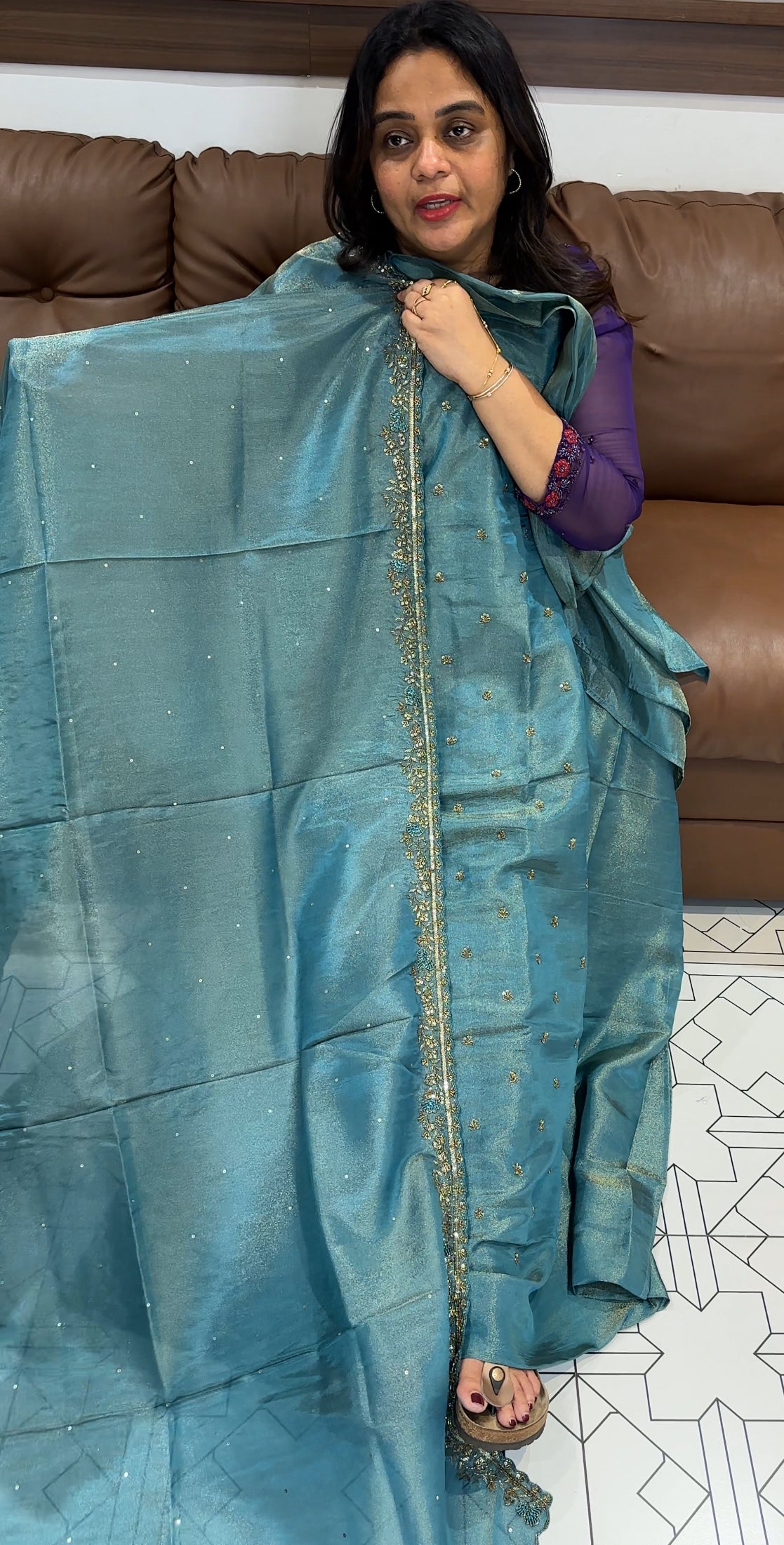 HAND WORKED TISSUE UNSTITCHED SALWAR SUITS - IHA 26802