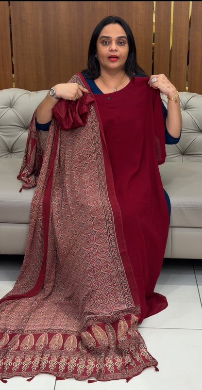 FAUX GEORGETTE ALINE TOP ,BOTTOM AND DUPATTA  - IHA 35095