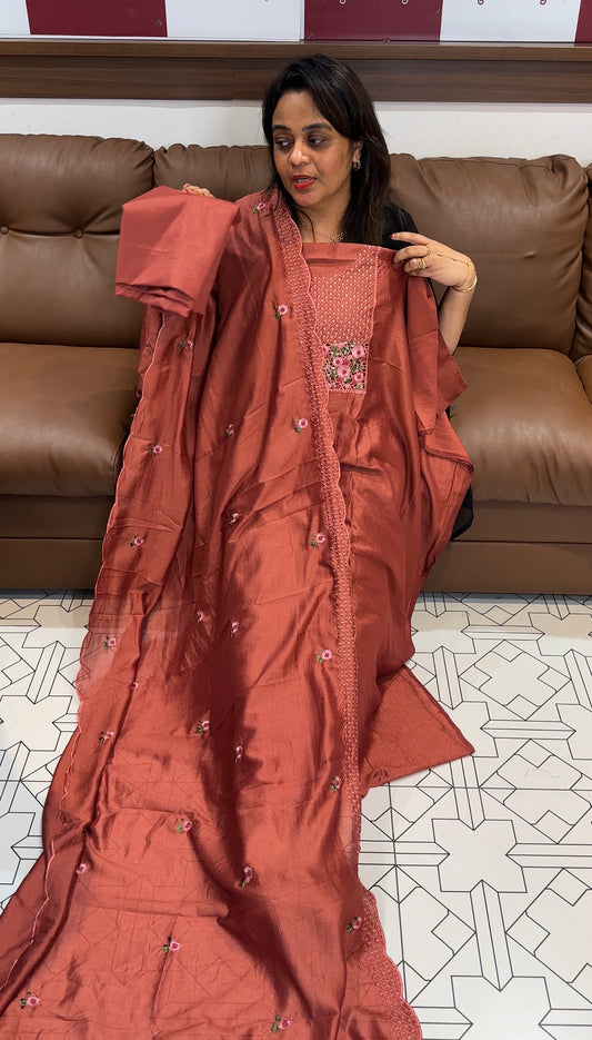 SEMI RAW SILK UNSTITCHED SALWAR SUITS - IHA 24812