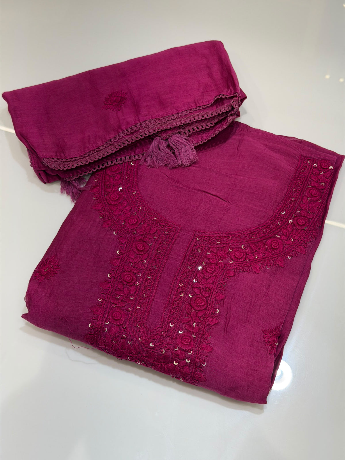 CHIKANKARI UNSTITCHED SALWAR SUIST - IHA 35968