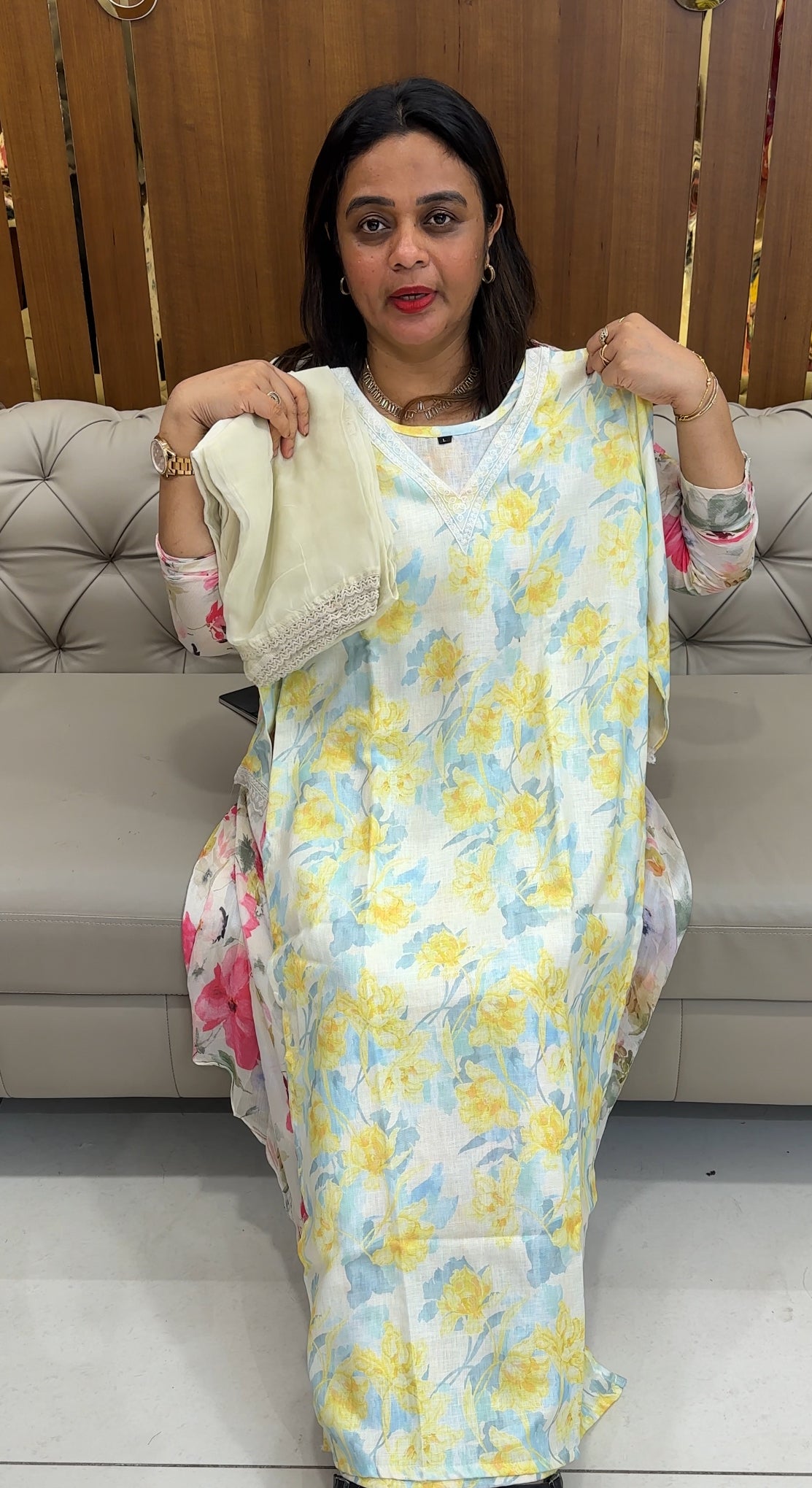 PRINTED LINEN TOP, BOTTOM AND DUPATTA - IHA 26125