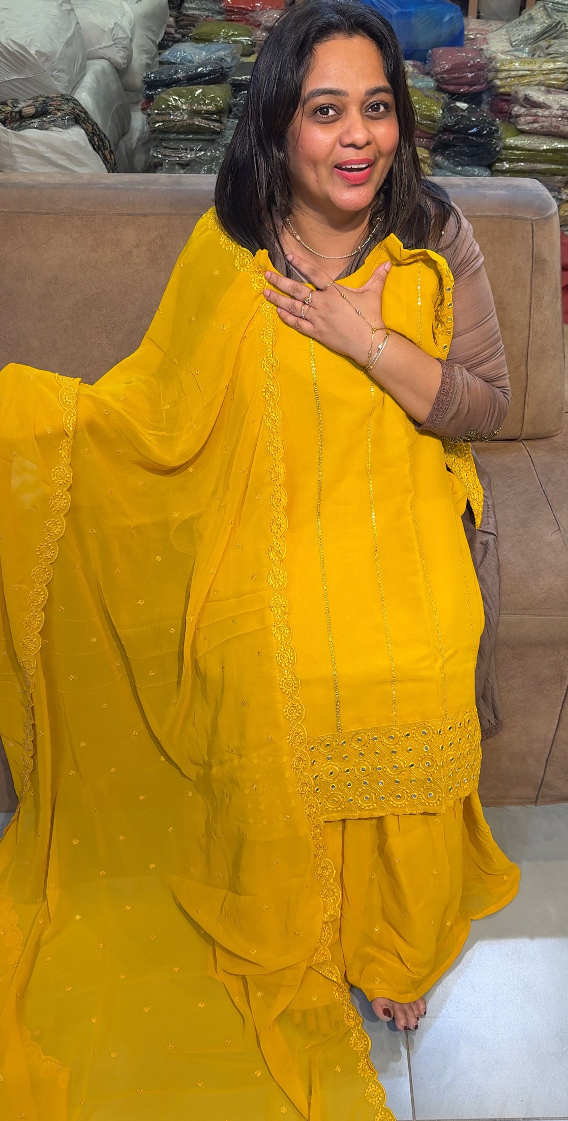 HAND WORKED SHORT TOP ,BOTTOM AND DUPATTA - IHA 26837