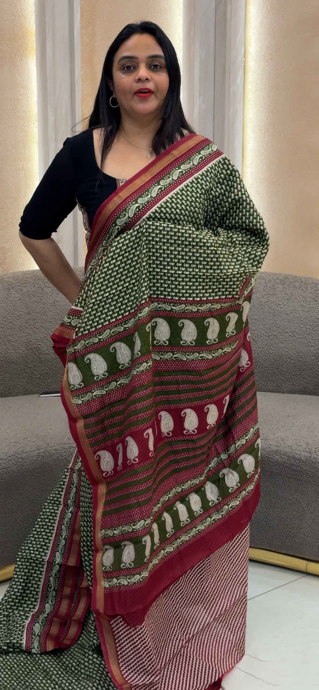 PRINTED CHANDERI  SAREES - IHA 33022