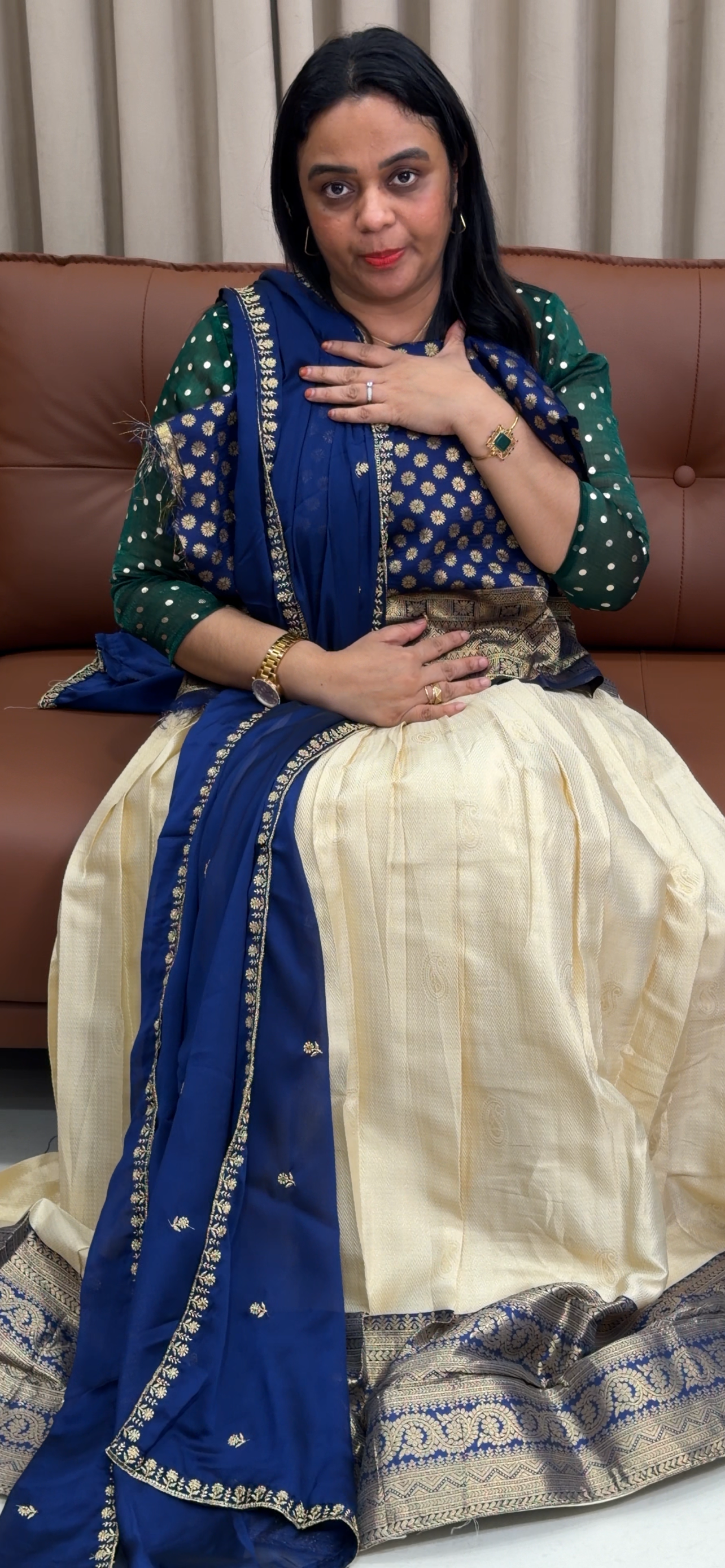 SILK BROCADE SEMI STITCHED DHAVANI - IHA 33598