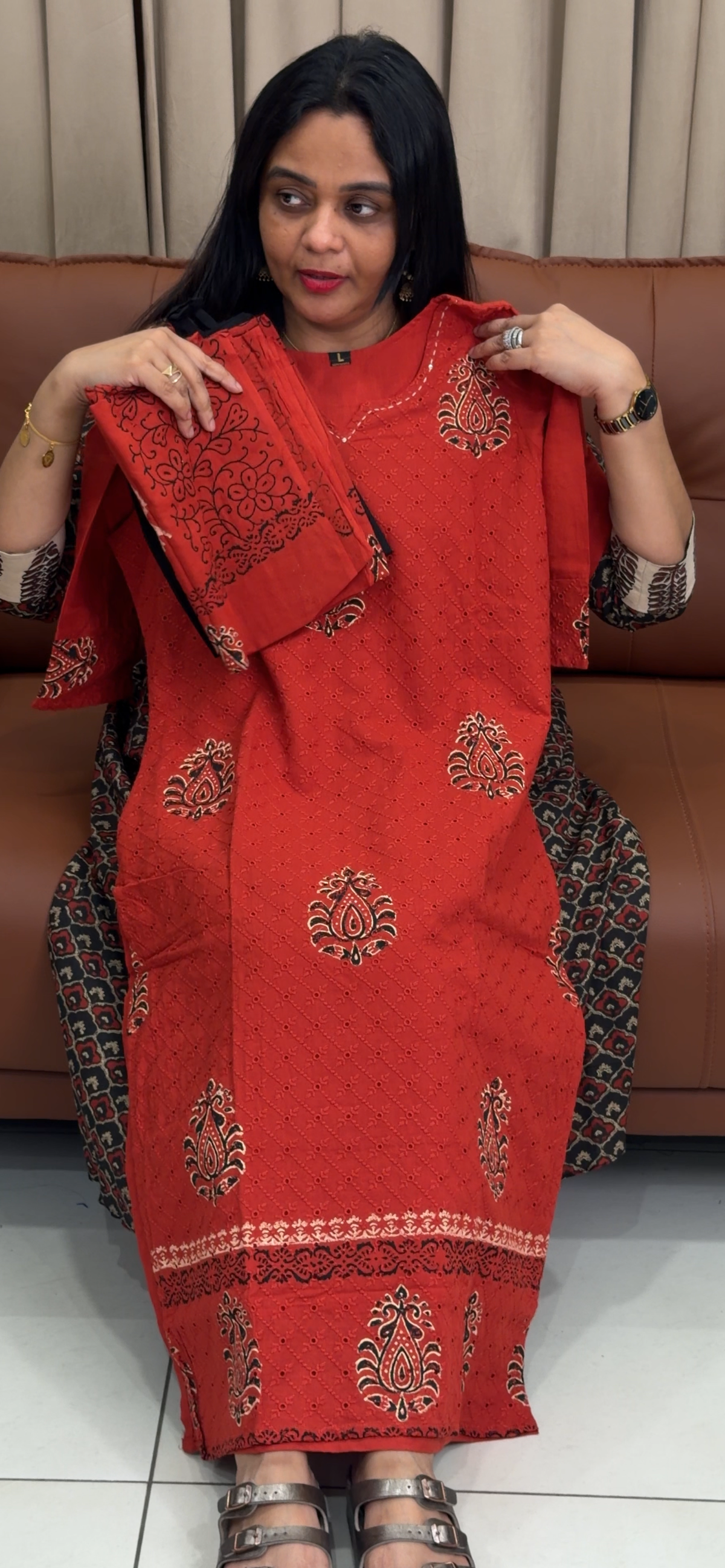 COTTON HAKOBA TOP, BOTTOM AND DUPATTA - IHA 35730