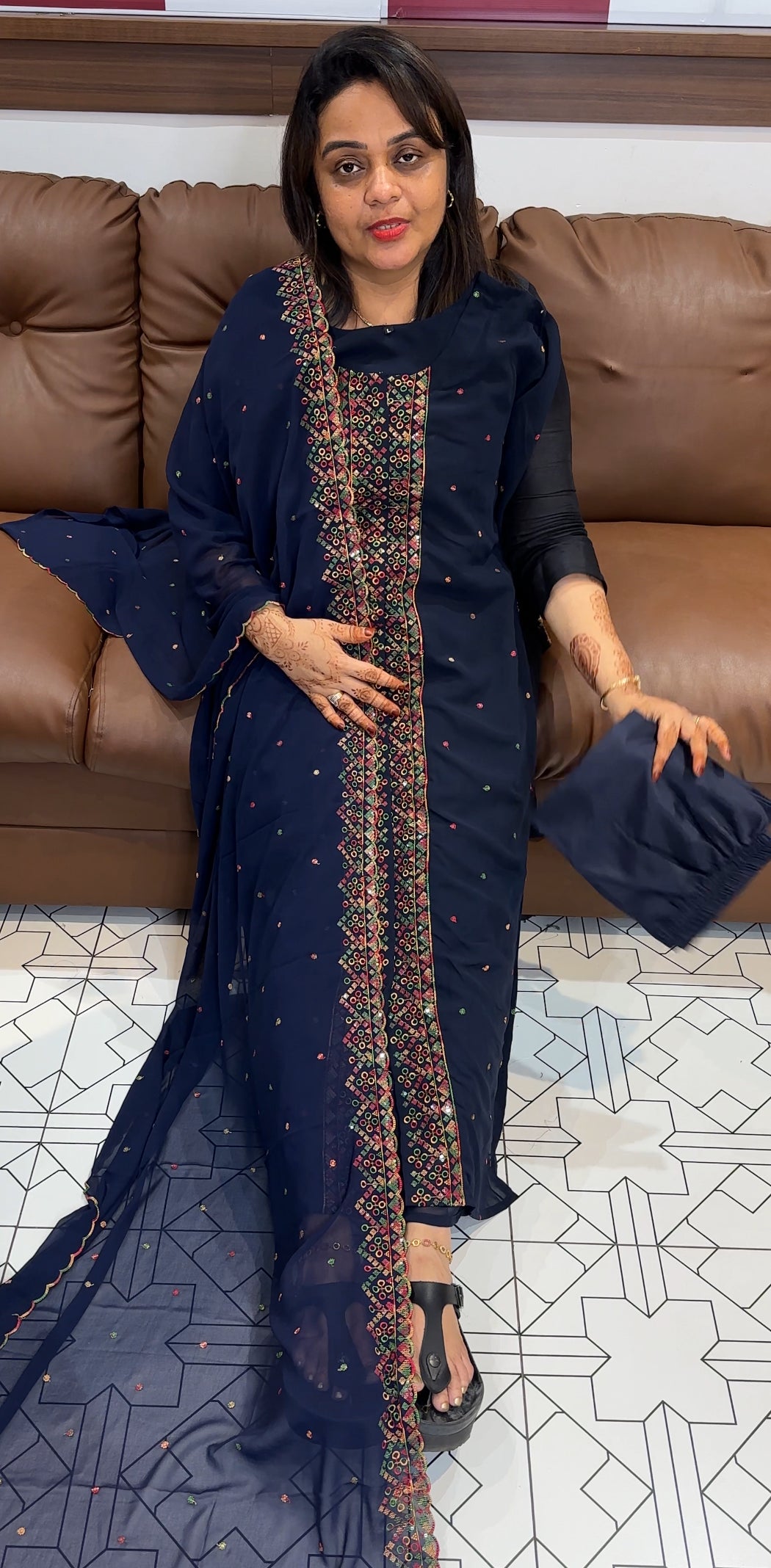 FAUX GEORGETTE TOP, BOTTOM AND DUPATTA - IHA 23743