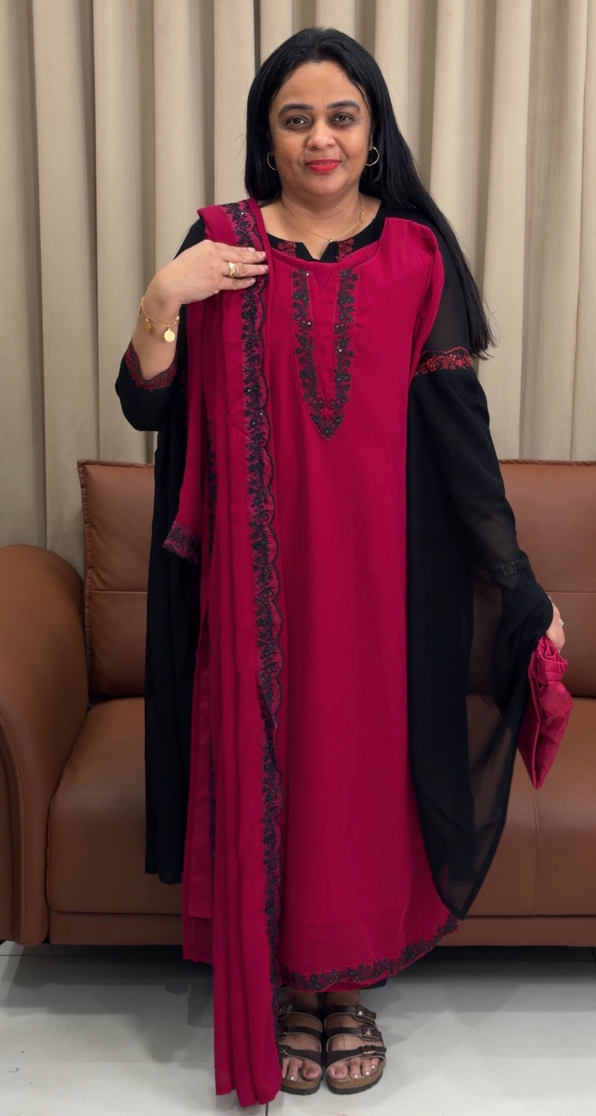 FAUX GEORGETTE TOP,BOTTOM AND DUPATTA - IHA 35825