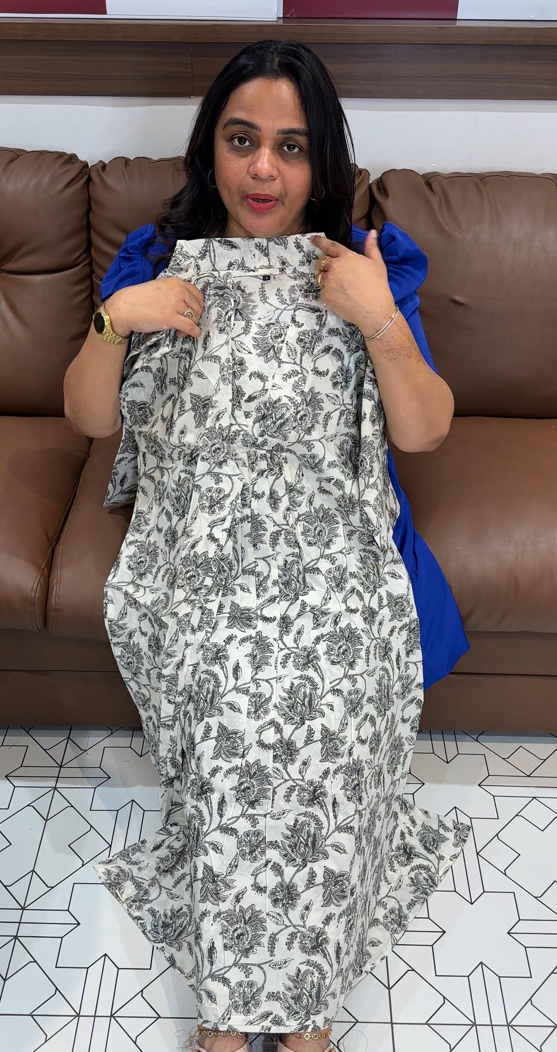 PRINTED COTTON LONG A-LIEN TOP AND BOTTOM - IHA 27689