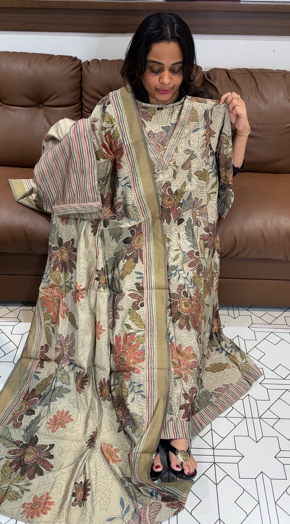 PRINTED MUSLIN TOP, BOTTOM AND DUPATTA - IHA 27805