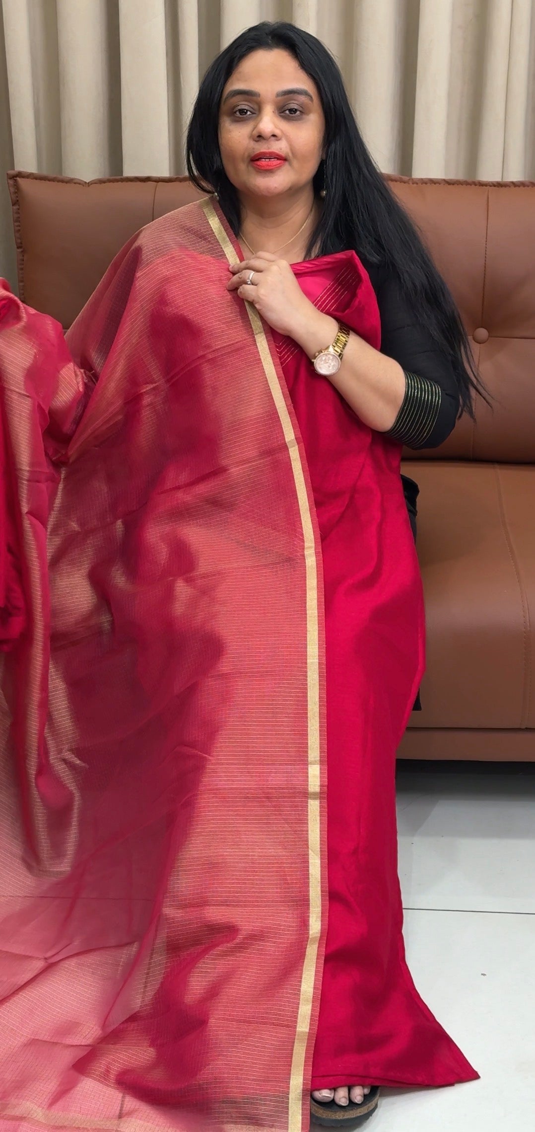 IHA'S IN-HOUSE SEMI RAW SILK SLITTED TOP ,BOTTOM AND DUPTTA - IHA 35403