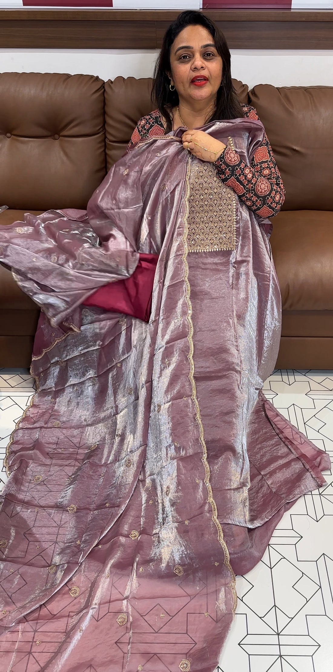 VELVET ORGANZA UNSTITCHED SALWAR SUITS - IHA 24622