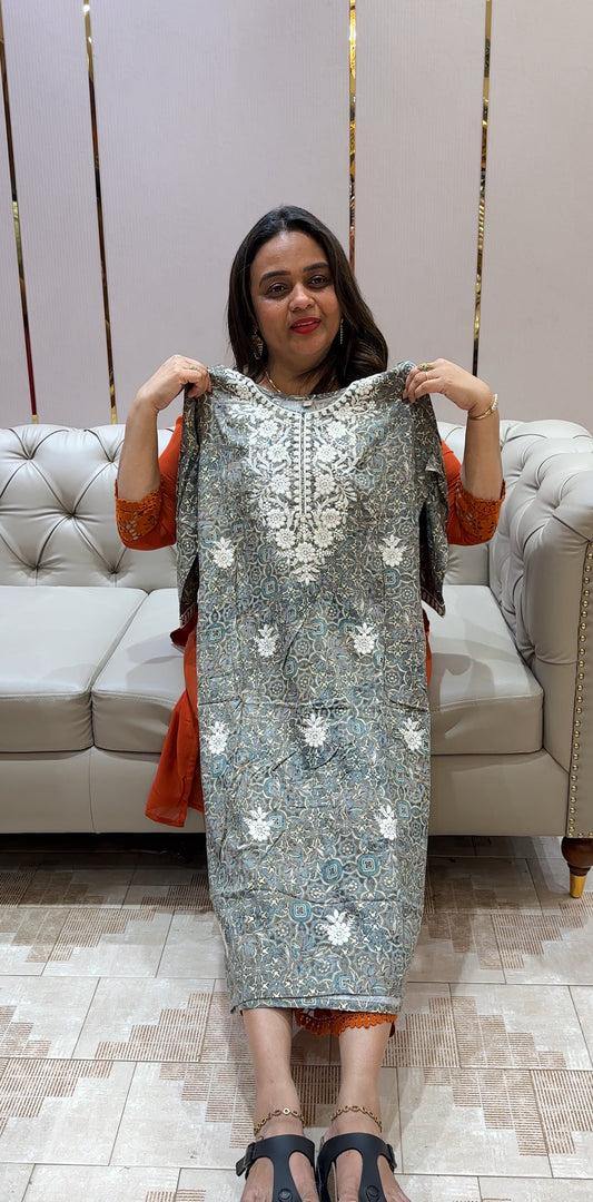 PRINTED LUCKNOWI SLITTED TOPS - IHA 22514