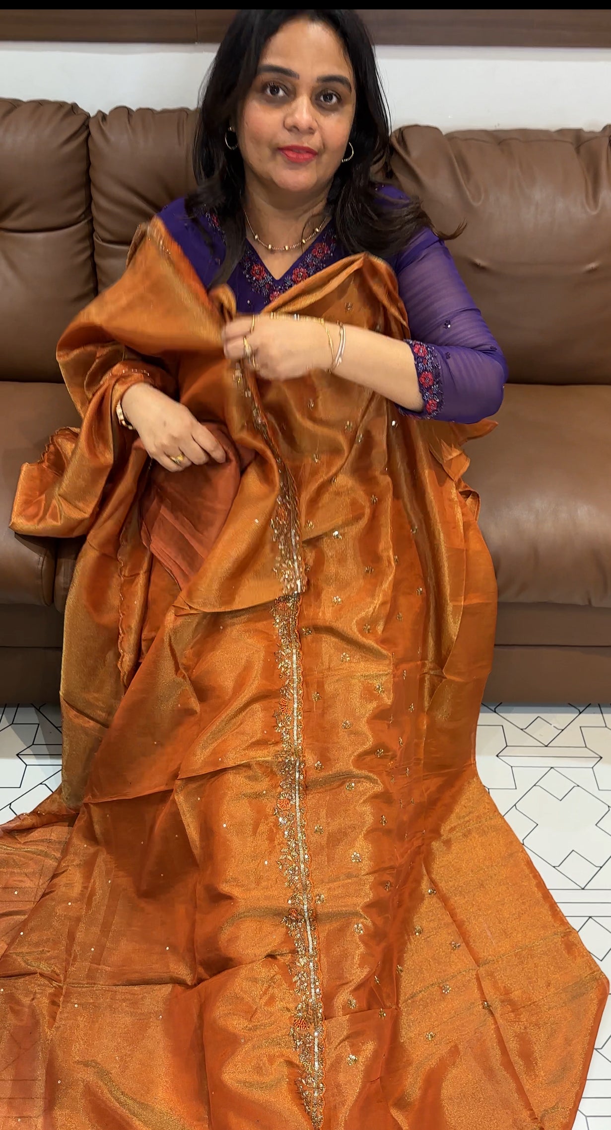 HAND WORKED TISSUE UNSTITCHED SALWAR SUITS - IHA 26802