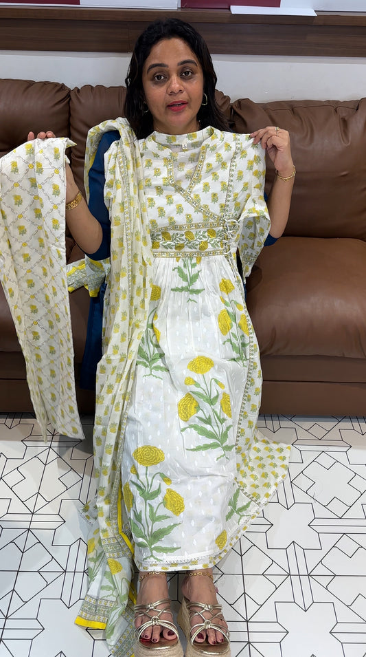 PRINTED LONG A-LINE TOP, BOTTOM AND DUPATTA - IHA 26639