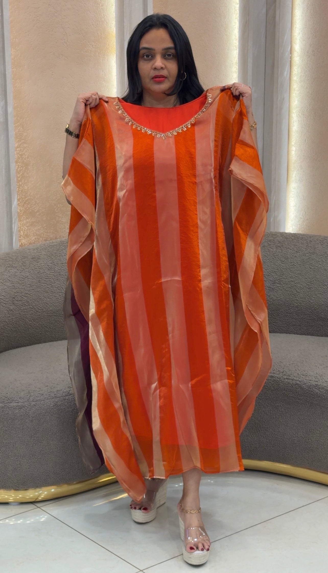 IHA'S IN-HOUSE VELVET ORGANZA KAFTAN TOPS - IHA 33440