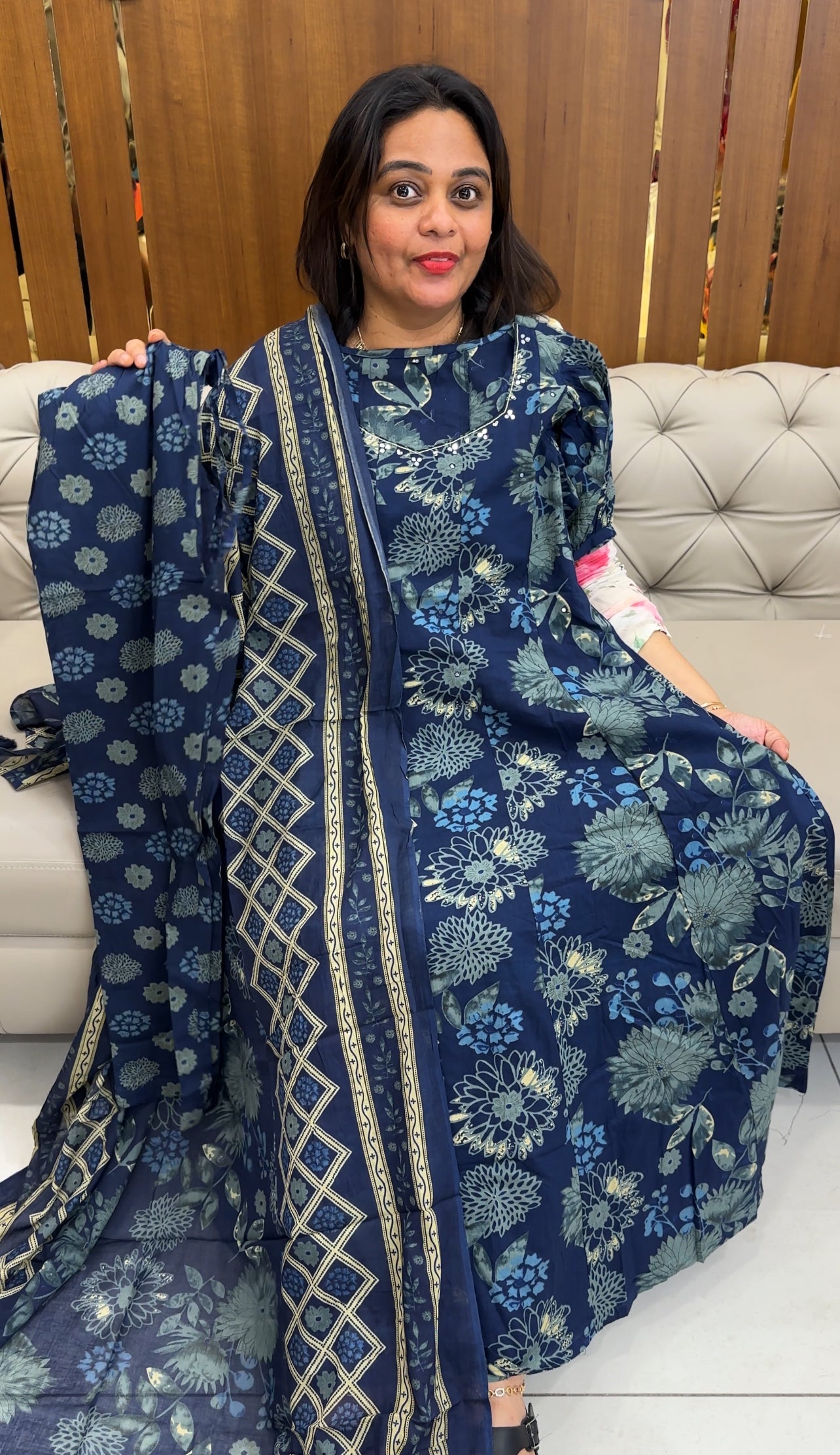 PRINTED LONG ANARKALI TOP, BOTTOM AND DUPATTA - IHA 26123