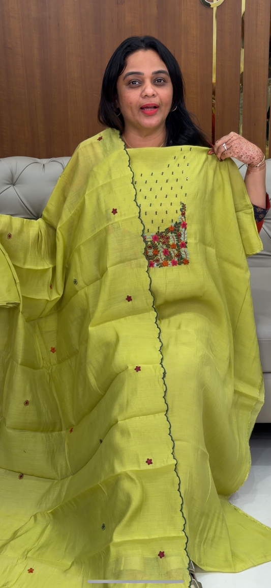 MALAI CHANDERI UNSTITCHED SALWAR SUITS - IHA 30074