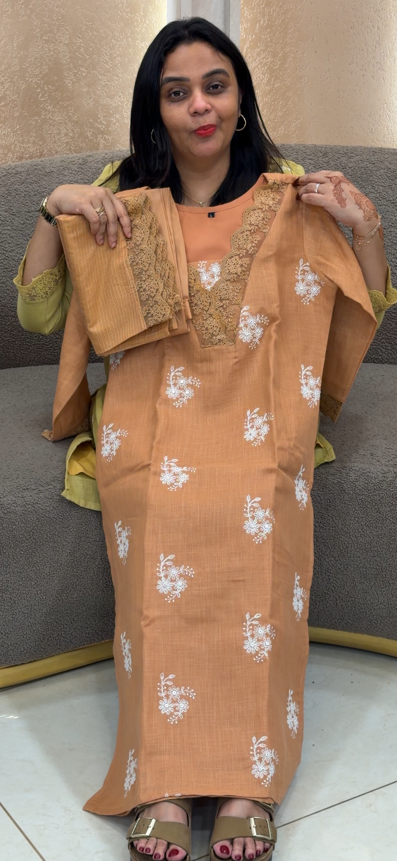 IHA'S IN-HOUSE COTTON LINEN TOP, BOTTOM AND DUPATTA - IHA 33709