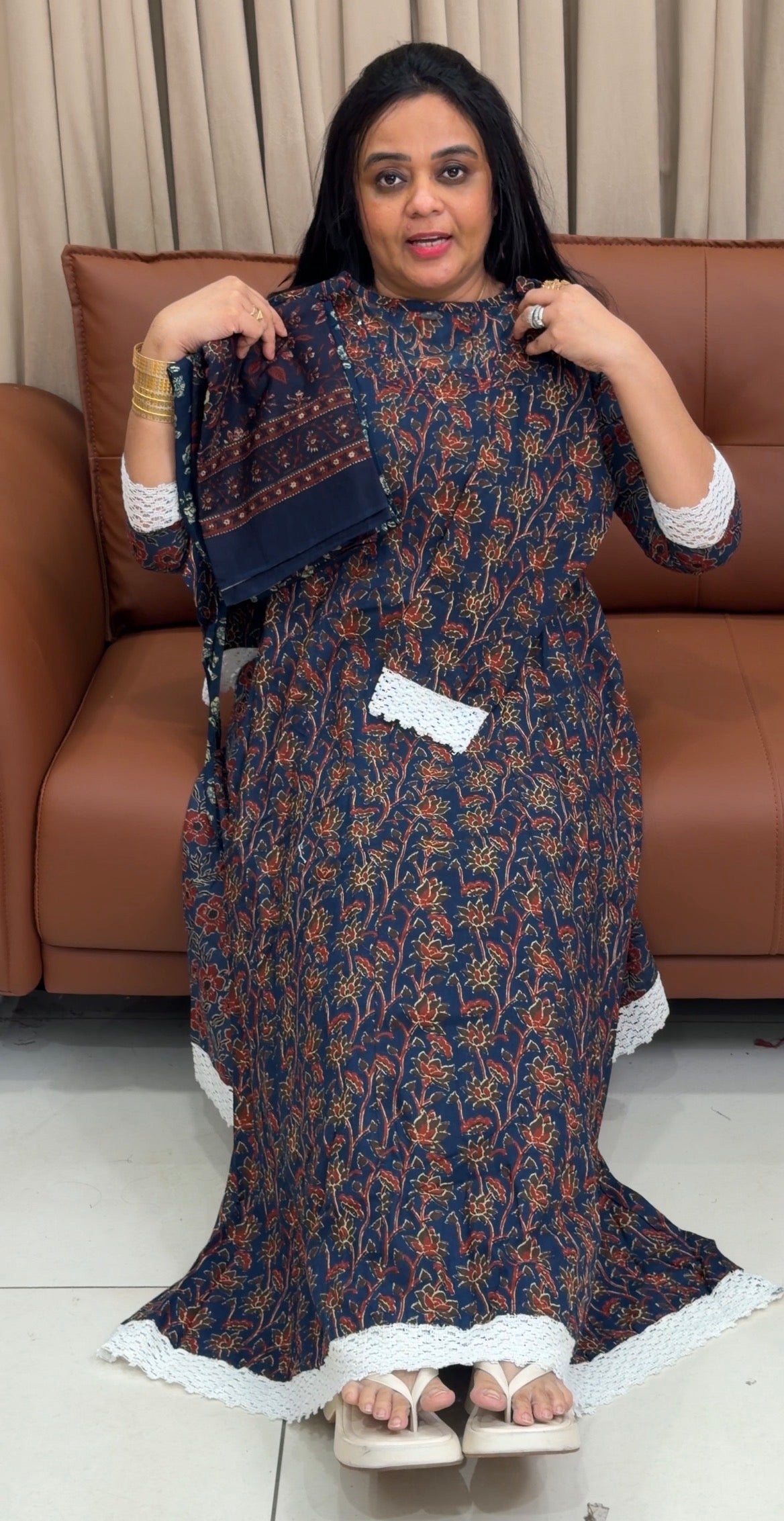 PRINTED ANARKALI TOP,BOTTOM AND DUPATTA - IHA 34964