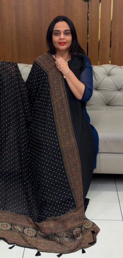 FAUX GEORGETTE ALINE TOP ,BOTTOM AND DUPATTA  - IHA 35095