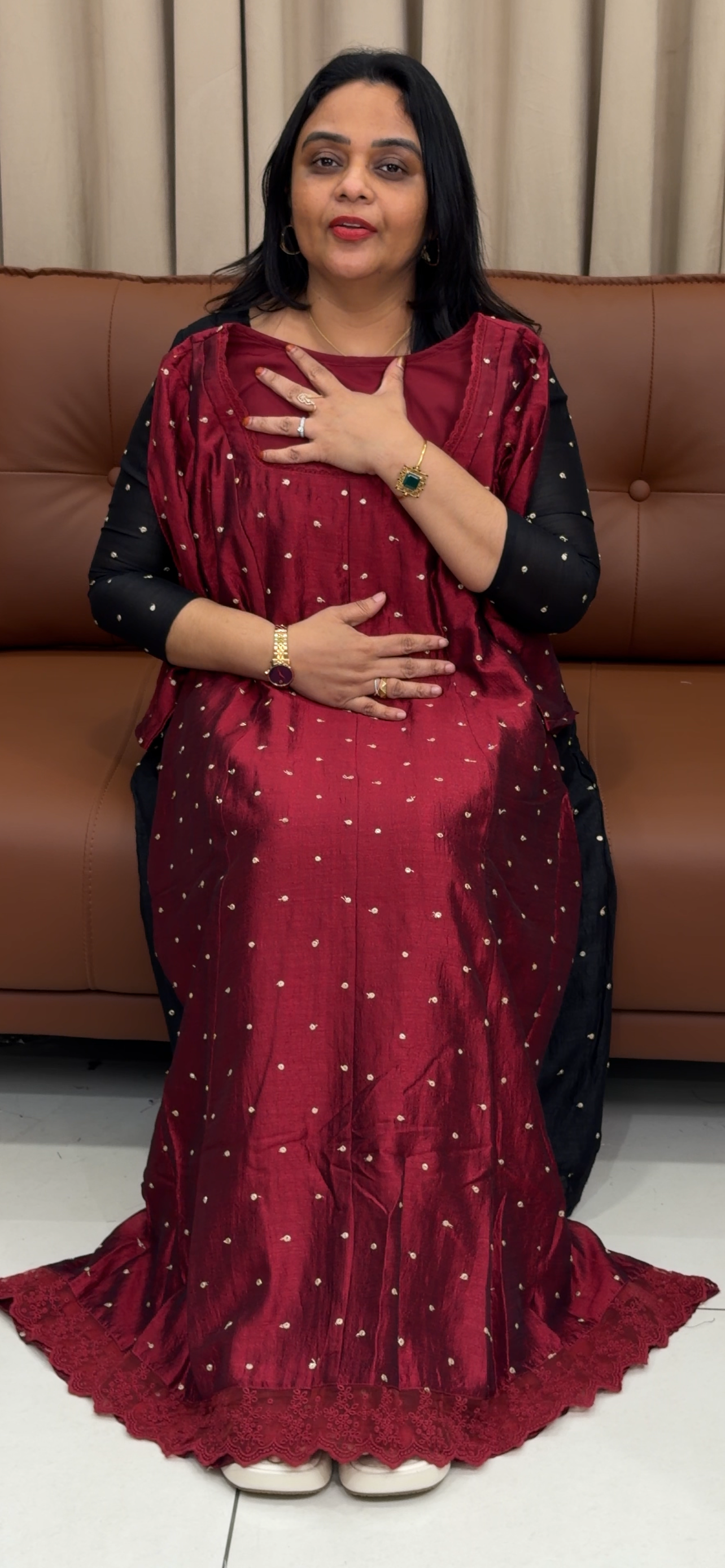IHA'S IN-HOUSE SEMI RAW SILK ANARKALI TOPS  - IHA 33458