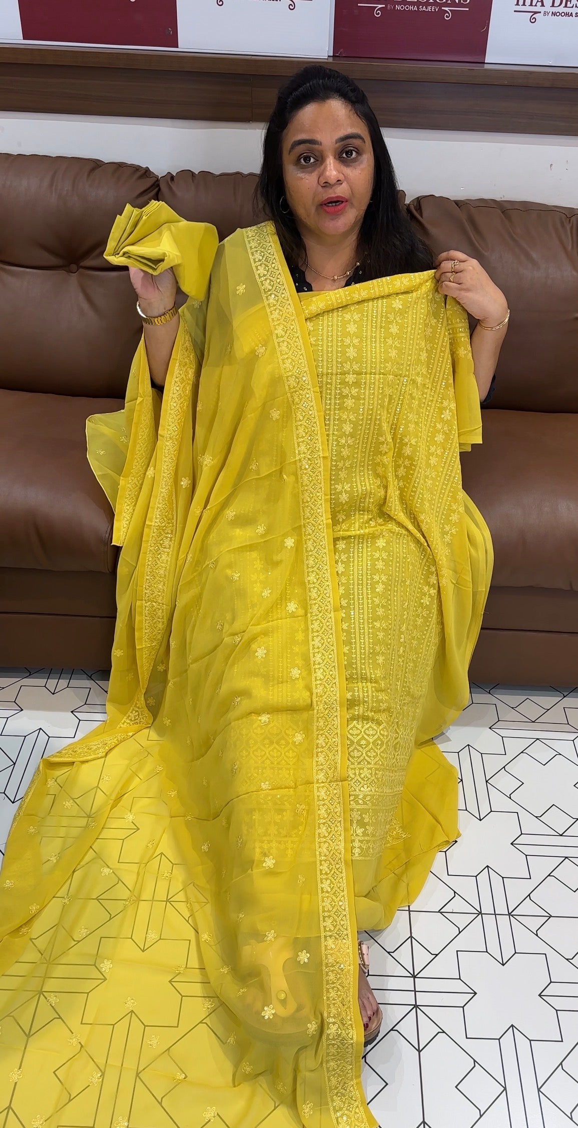 LUCKNOWI CHIKANKARI UNSTITCHED SALWAR SUITS - IHA 27926