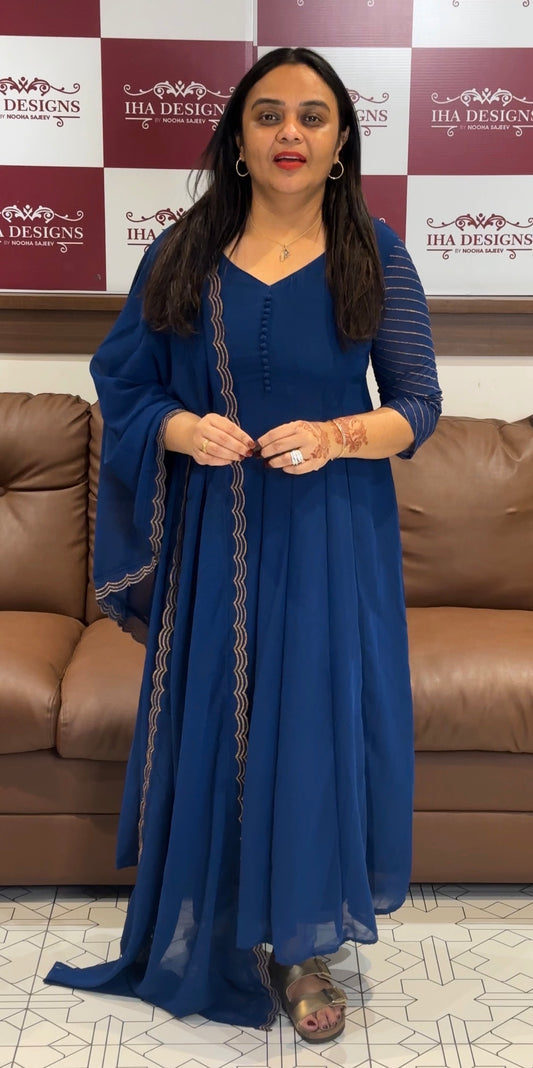 FAUX GEORGETTE  ANARKALI TOP,BOTTOM AND DUPATTA - IHA 32752
