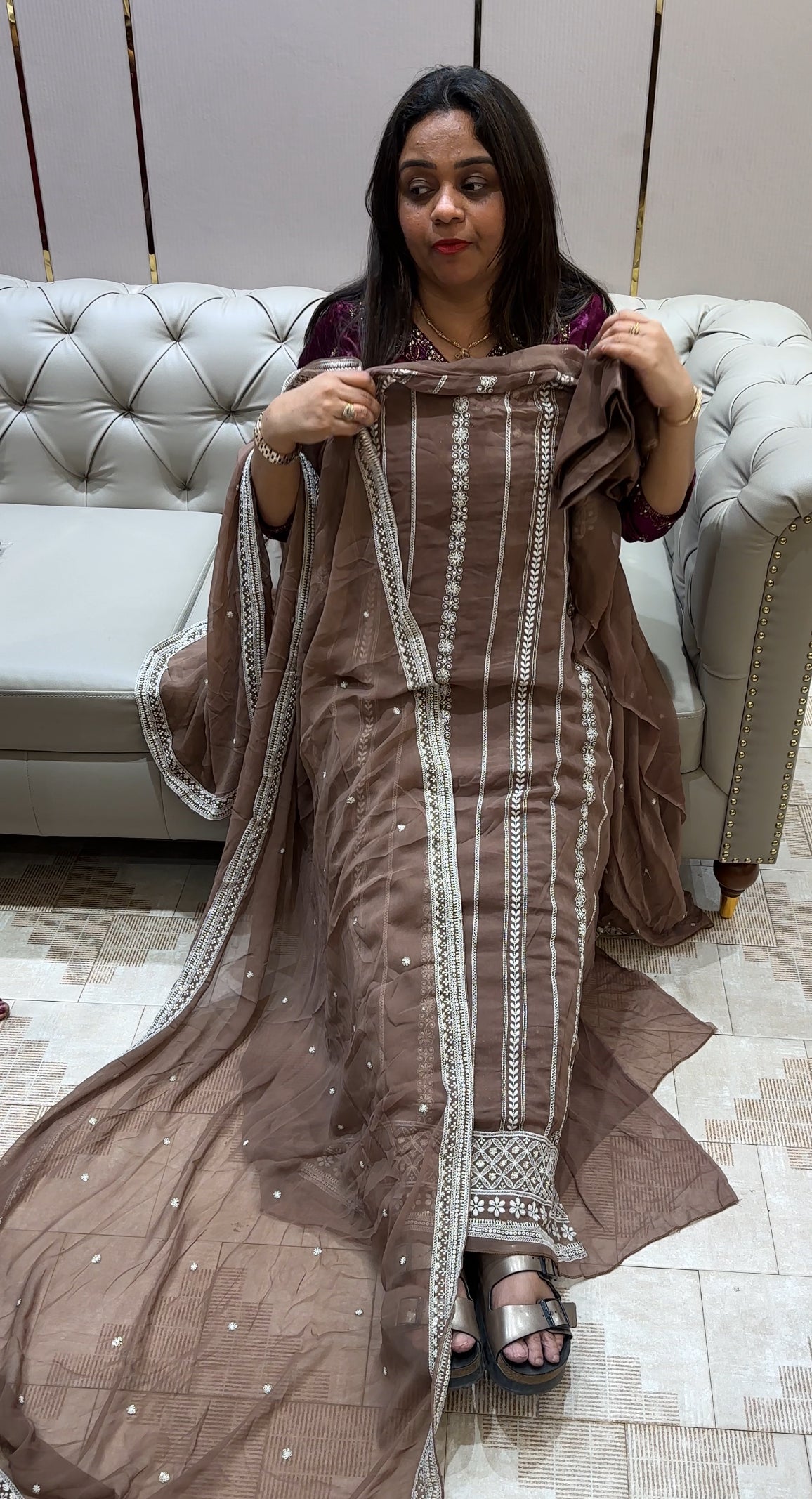 CHIKANKARI UNSTITCHED SALWAR SUITS - IHA 21398
