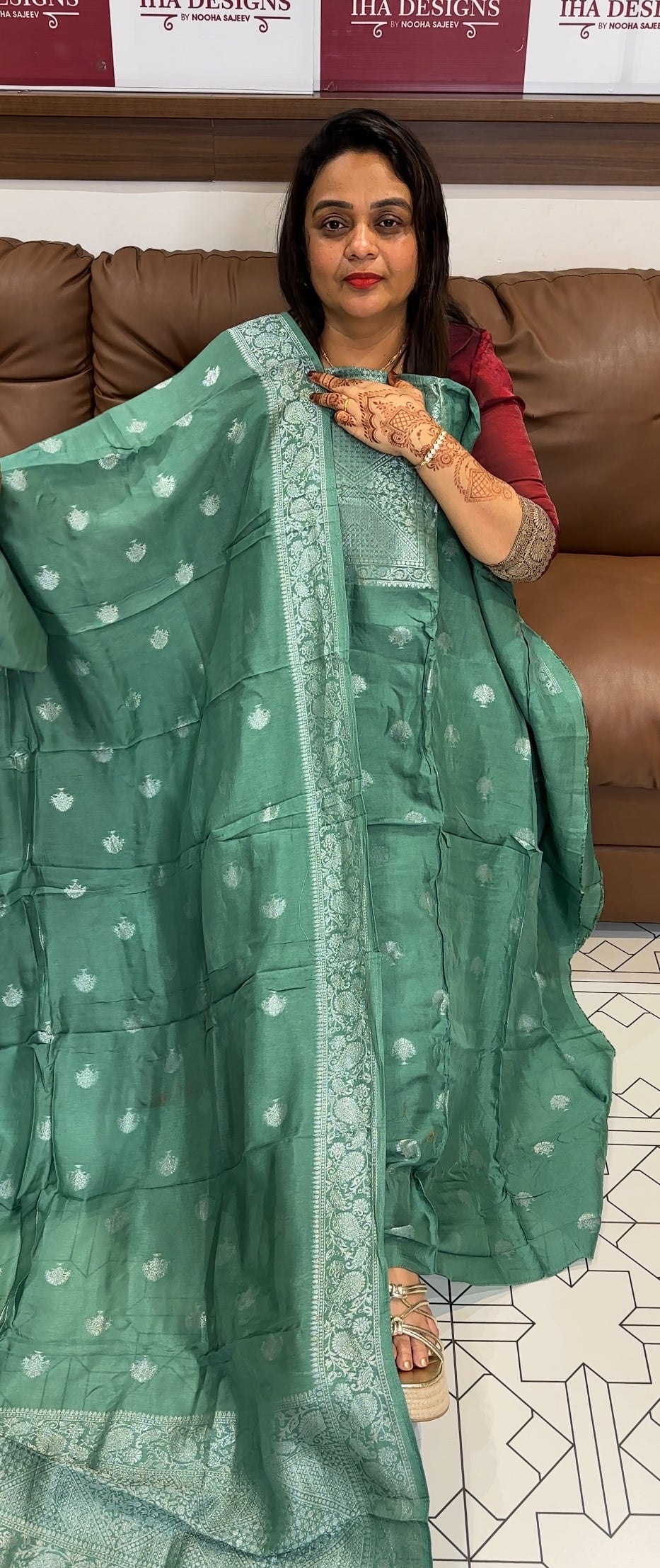 SILK BANARSI UNSTITCHED SALWAR SUITS - IHA 23708