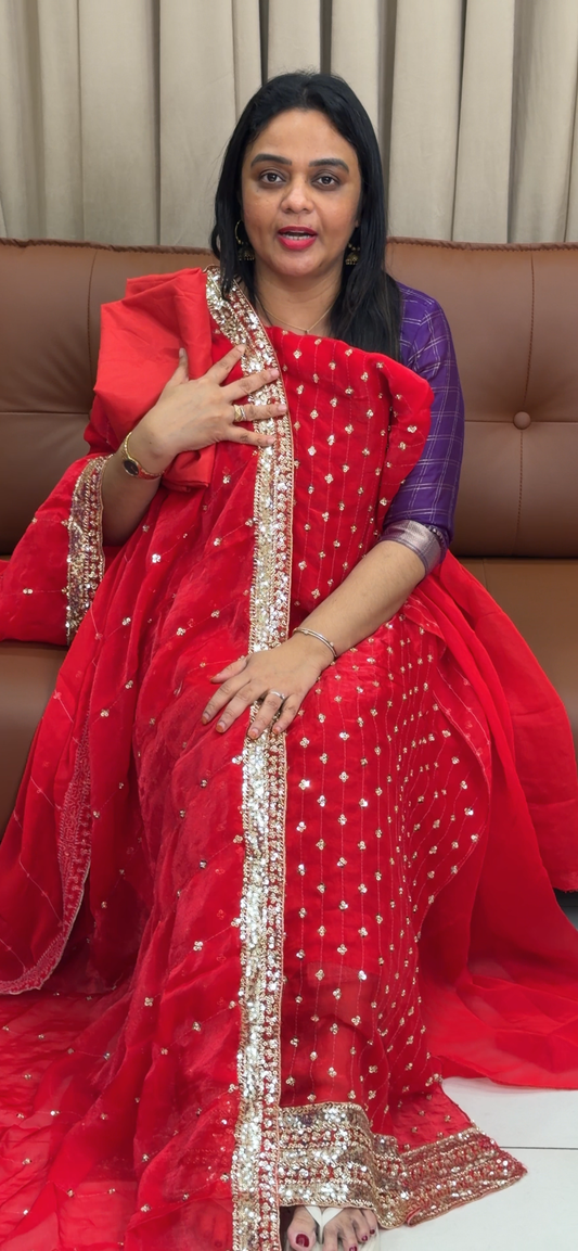 VELVET ORGANZA UNSTITCHED SALWAR SUITS - IHA 33870