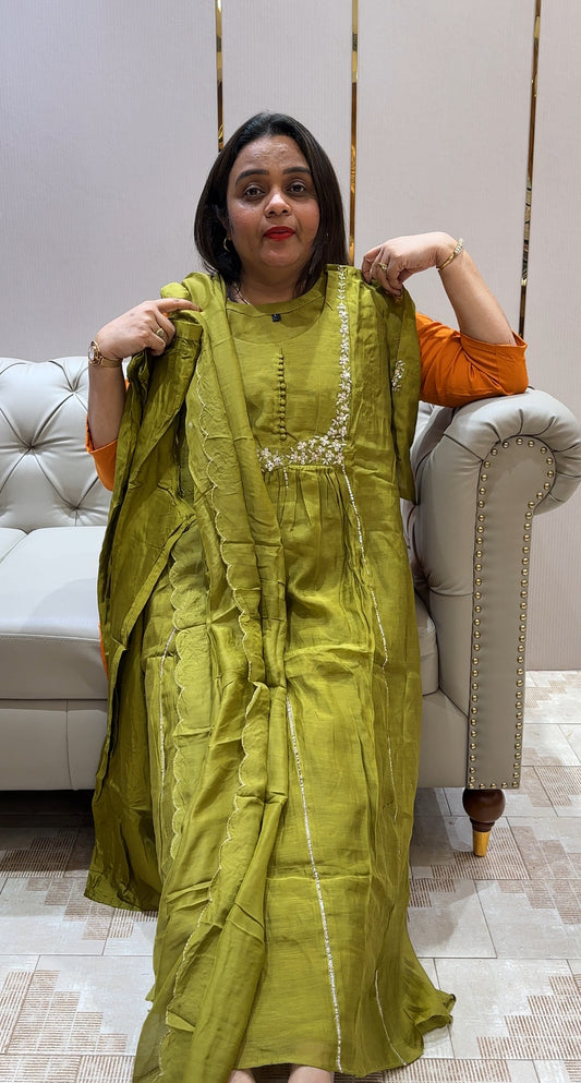 BANARASI CHANDERI TOP, BOTTOM AND DUPATTA - IHA 22682