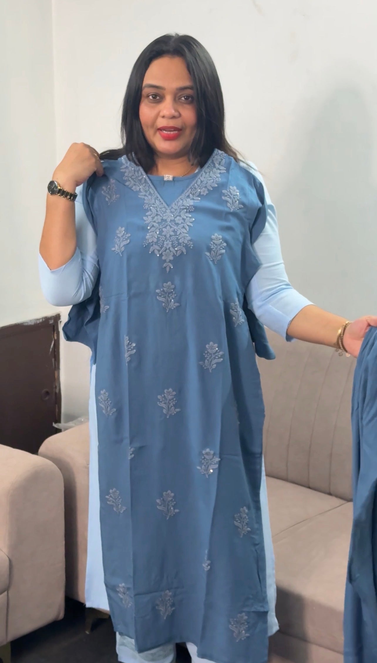 LUCKNOWI CHIKANKARI TOP AND BOTTOM - IHA 33879