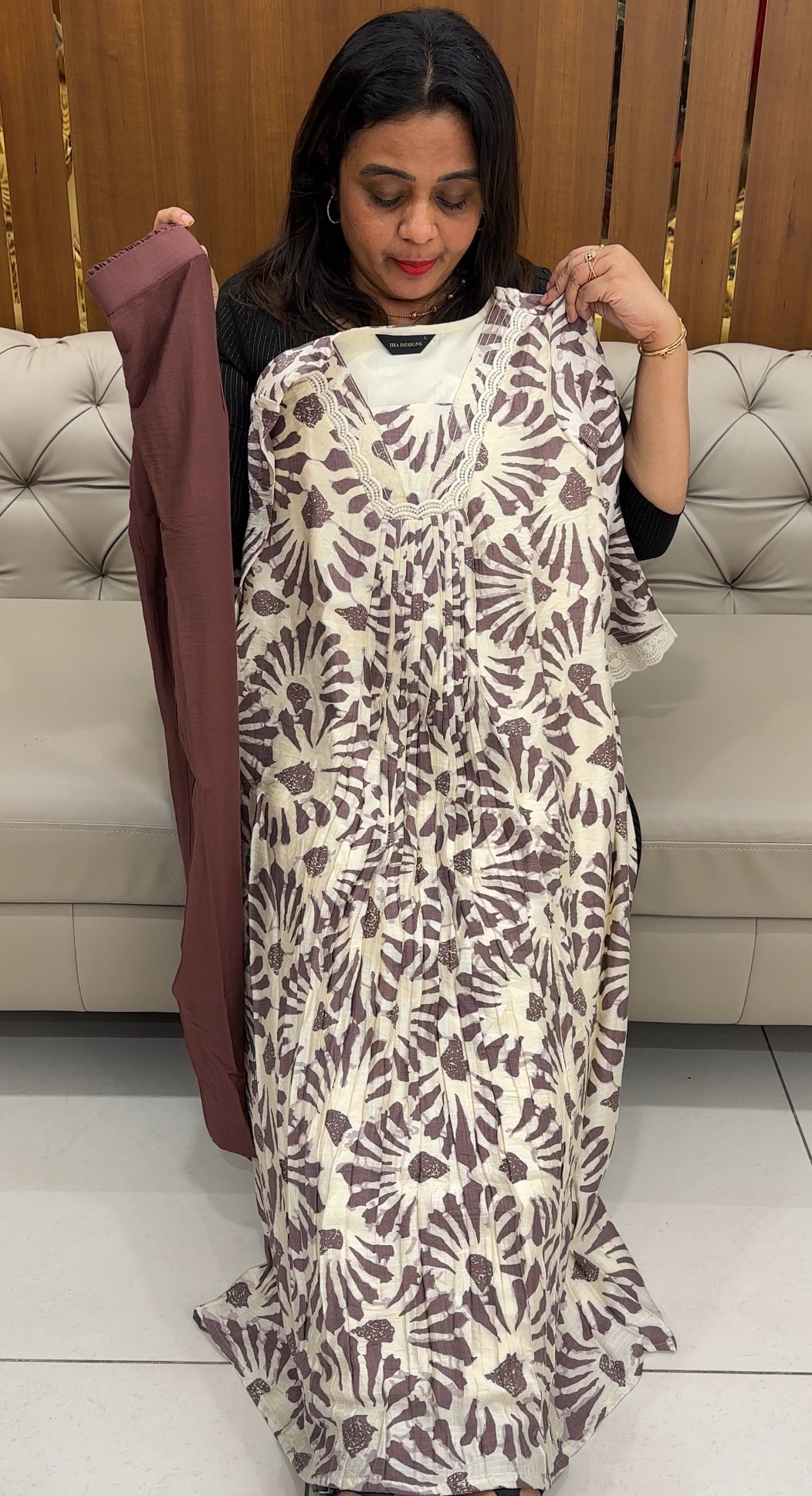 PRINTED COTTON LONG A-LINE TOPS AND BOTTOM - IHA 26366