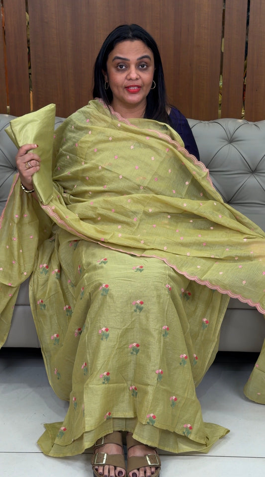 MUL CHANDERI UNSTITCHED SALWAR SUITS - IHA 32989