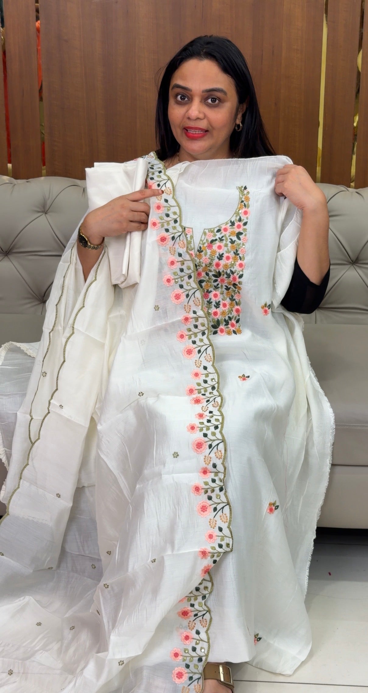 MUL CHANDERI UNSTITCHED SALWAR SUITS - IHA 33253