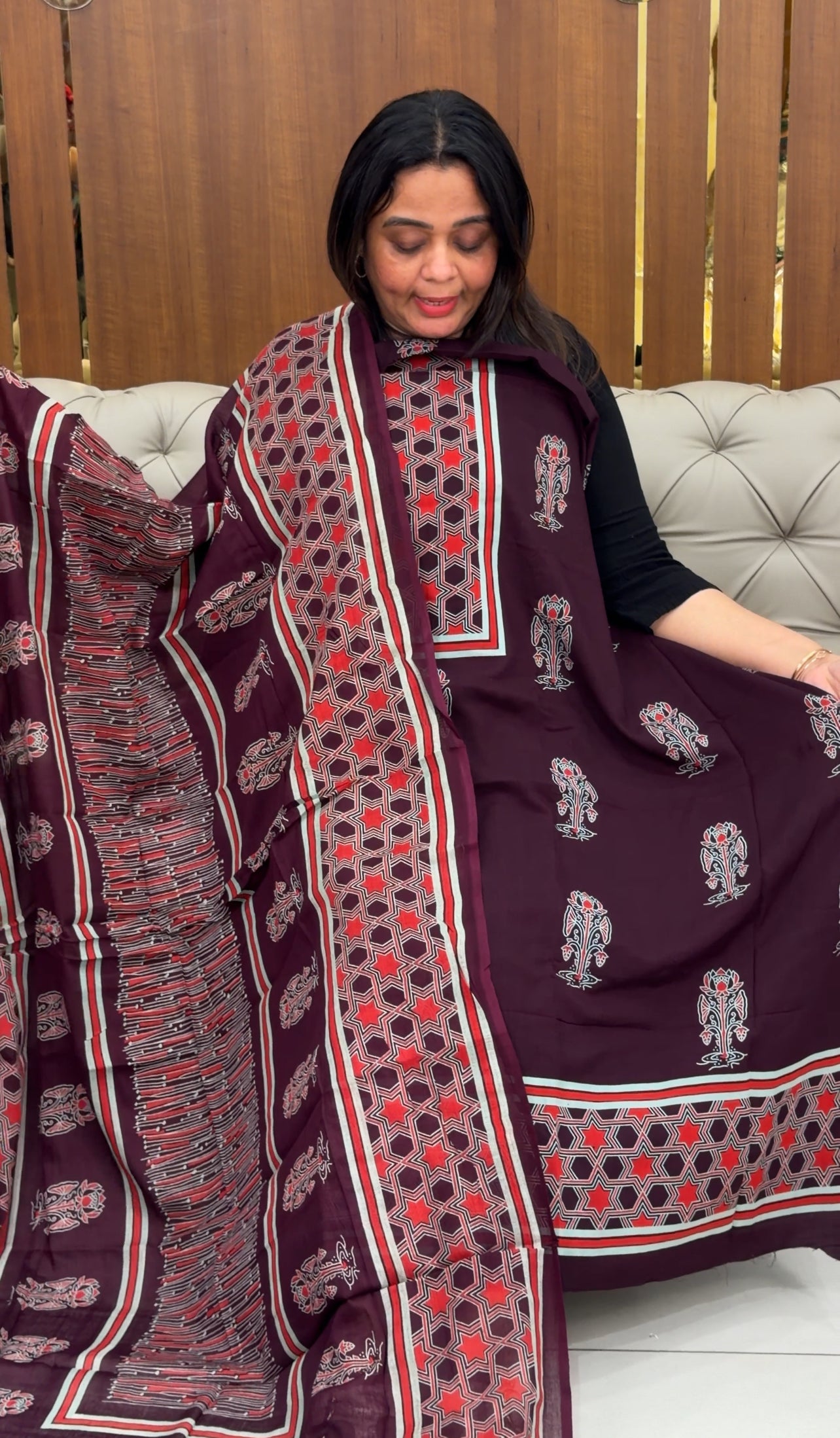 AJRAKH PRINTED UNSTITCHED SALWAR SUITS - IHA 29183