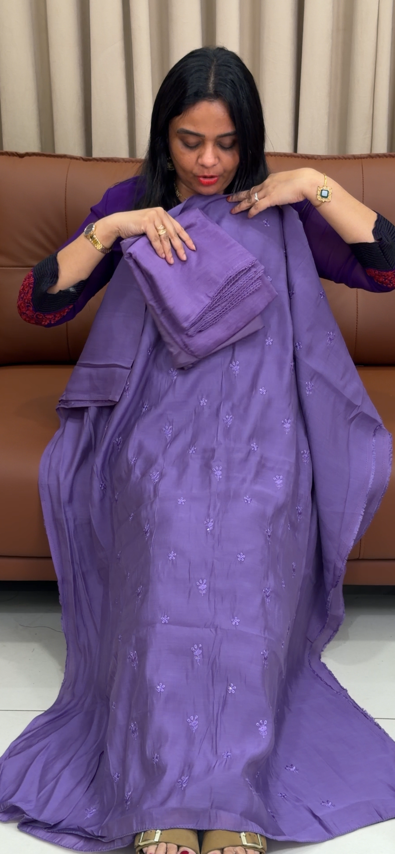 MUL CHANDERI UNSTITCHED  SALWAR SUITS - IHA 33688