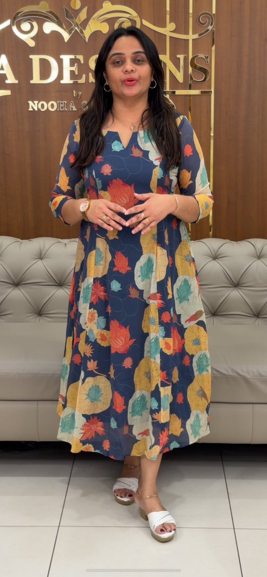 IHA' IN-HOUSE MUL CHAMDERI A-LINE FROCKS - IHA 29086