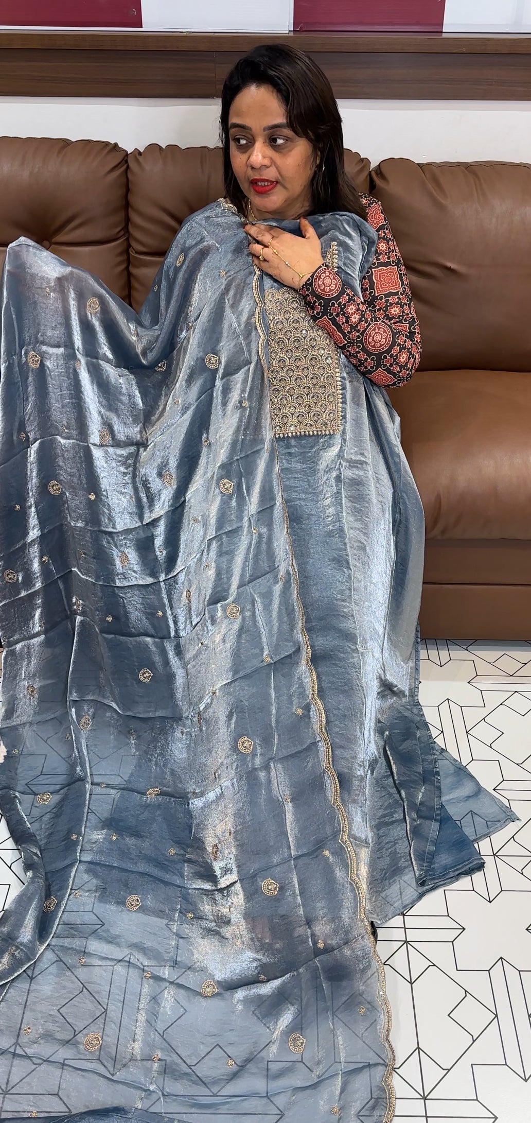 VELVET ORGANZA UNSTITCHED SALWAR SUITS - IHA 24622