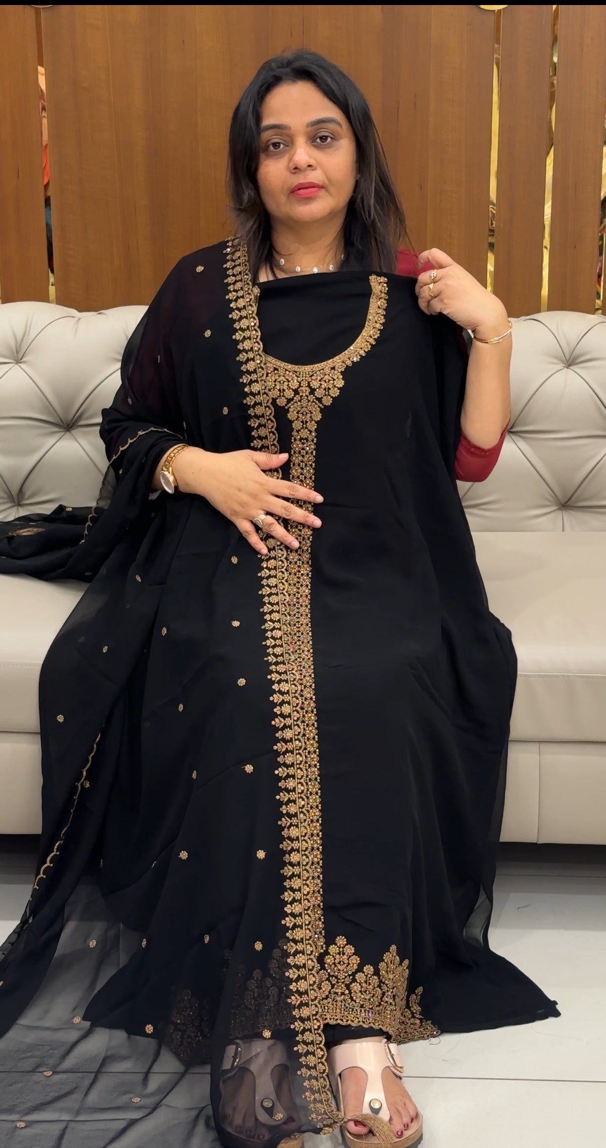 FORWARD HAND WORKED GEORGETTE UNSTITCHED SALWAR SUITS - IHA 28687