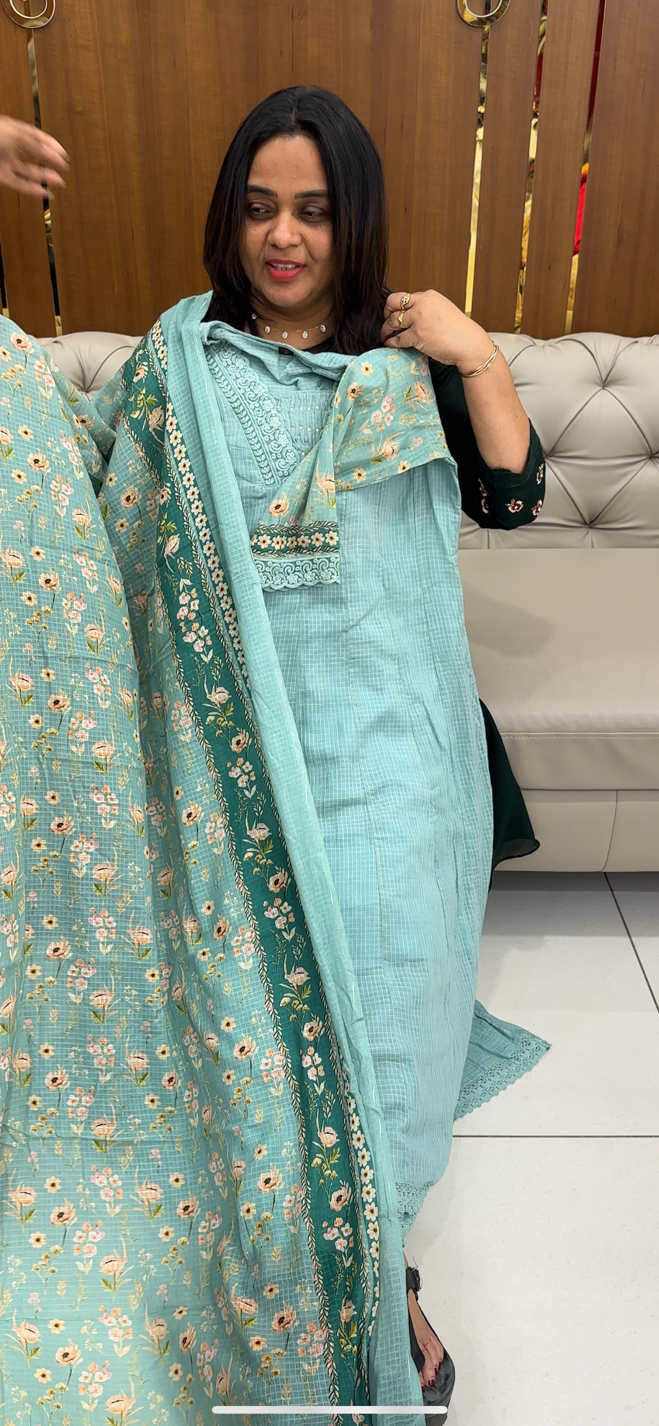 COTTON KOTA ANARKALI TOP,BOTTOM AND DUPATTA - IHA 28862