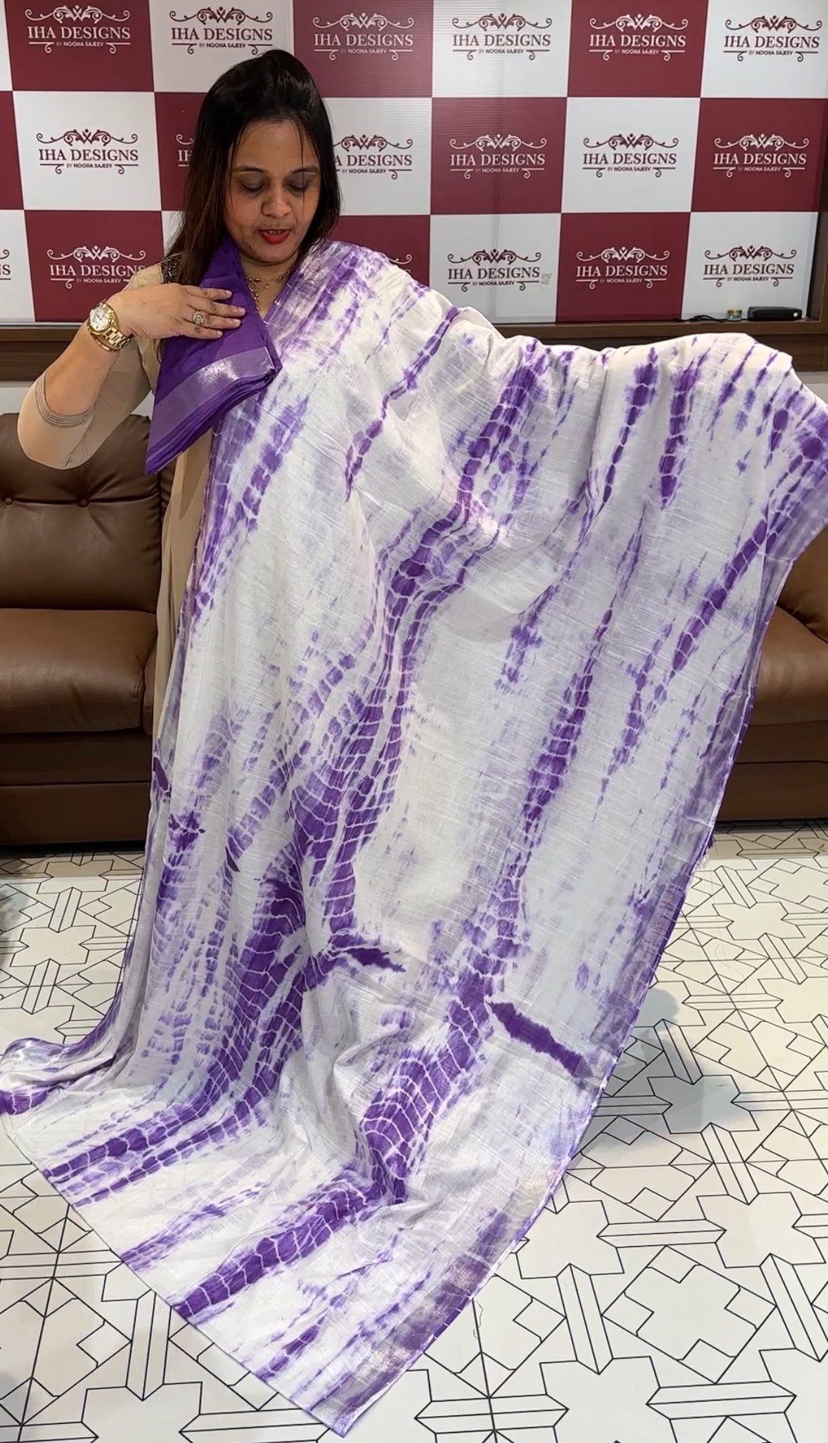 PRINTED SEMI LINEN  SAREE - IHA 14769