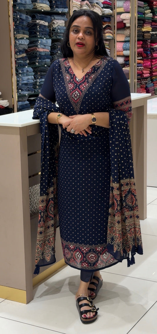 FORWARD GEORGETTE AJARAKH PRINTED UNSTITCHED SALWAR SUITS - IHA 34618