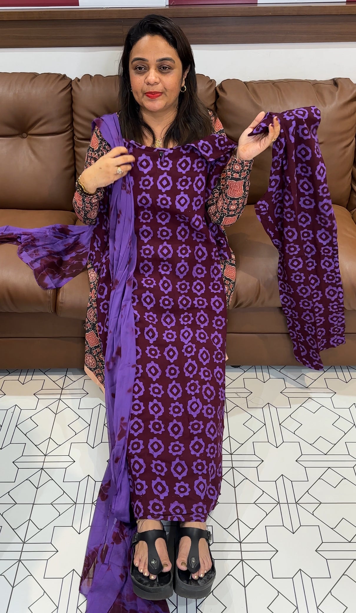BATIK PRINTED TOP,BOTTOM AND DUPATTA- IHA 23966