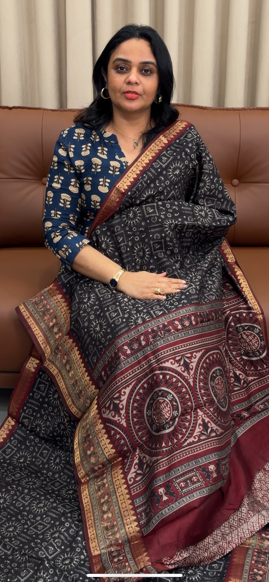 PRINTED MUL CHANDERI SAREES - IHA 33557
