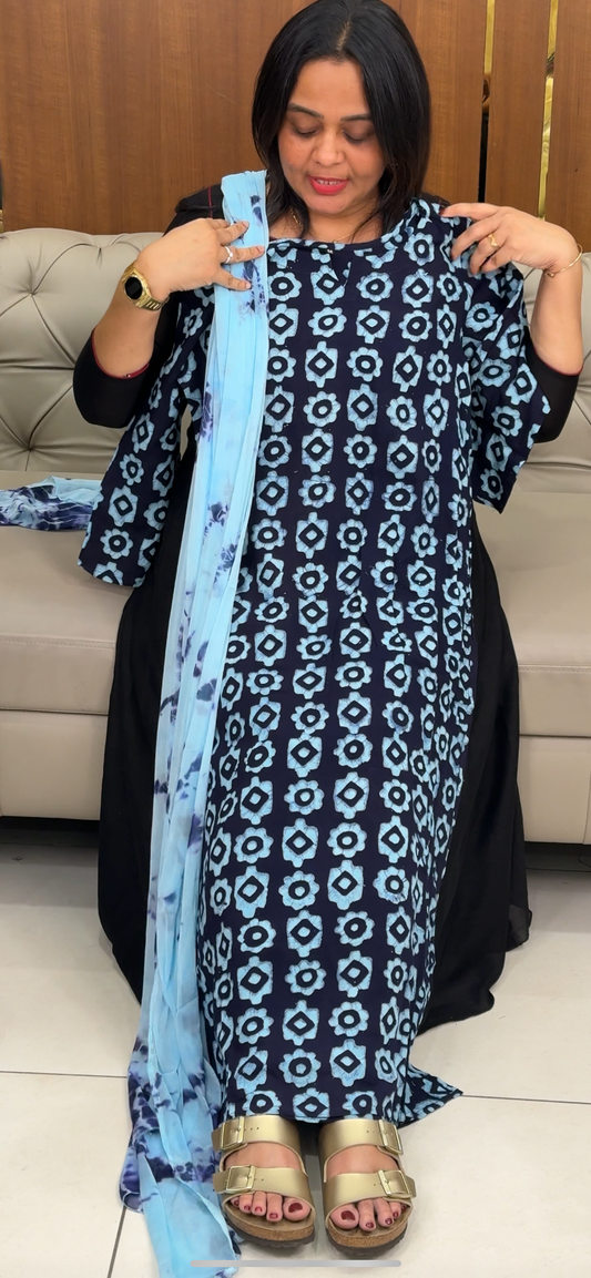 BATIK PRINTED TOP, BOTTOM AND DUPATTA - IHA 30670