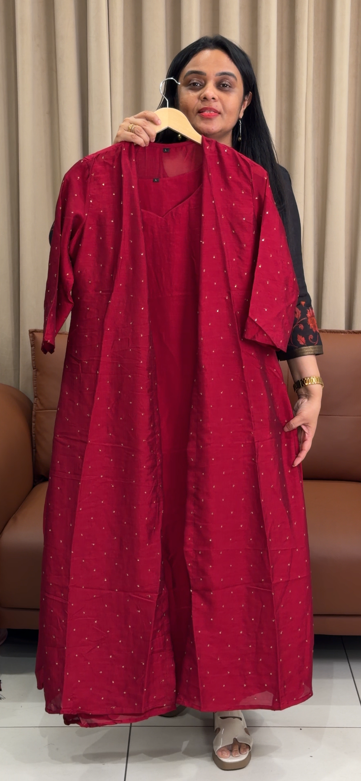 SEMI RAW SILK ALINE TOP AND JACKET - IHA 35455