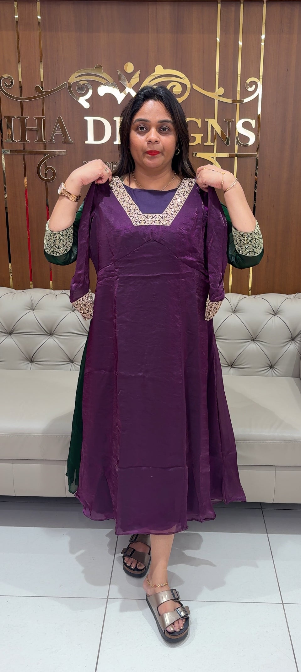IHA'S IN-HOUSE VELEVET ORGANZA ALINE TOPS - IHA 24119