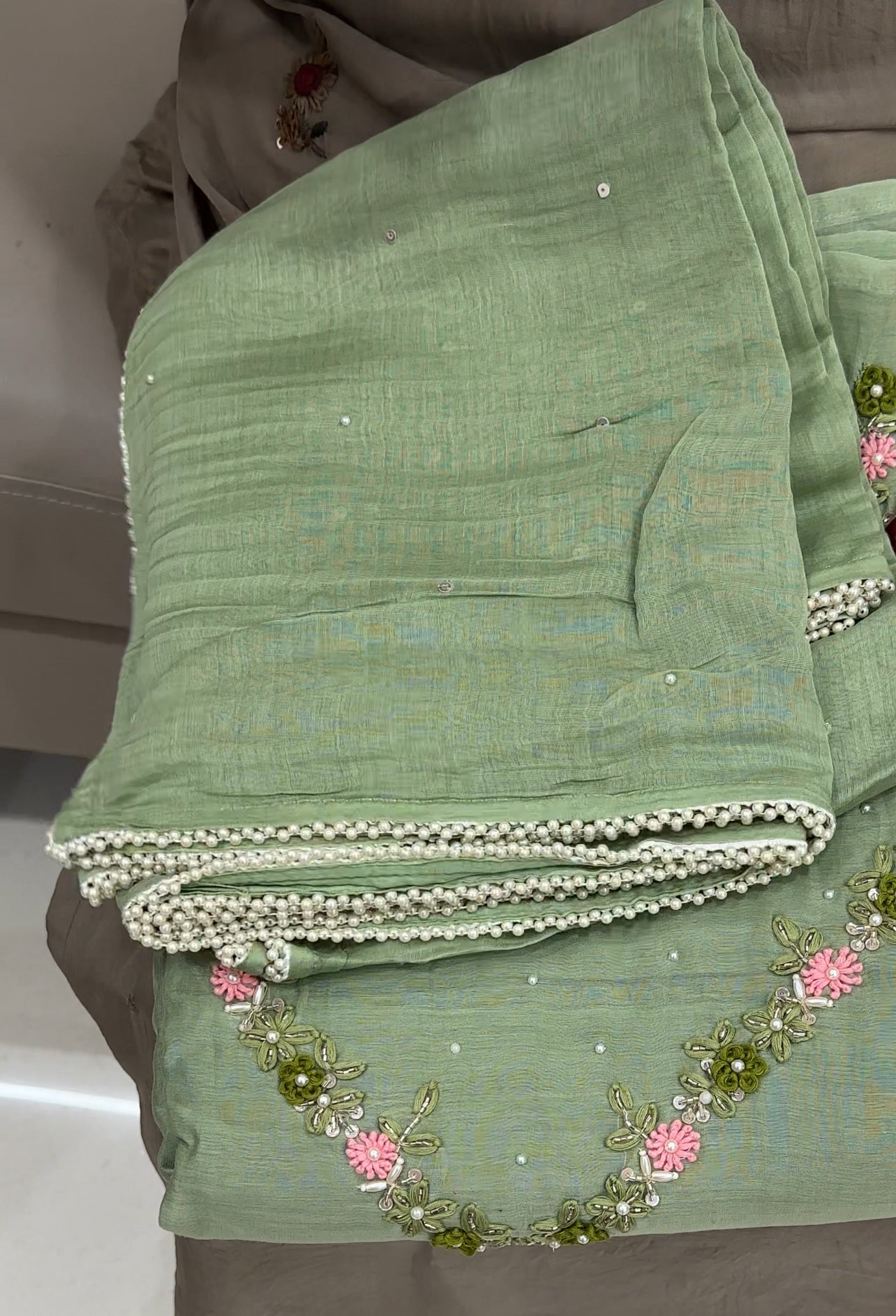 BANARASI CHANDERI UNSTITCHED SALWAR SUITS - IHA 27044