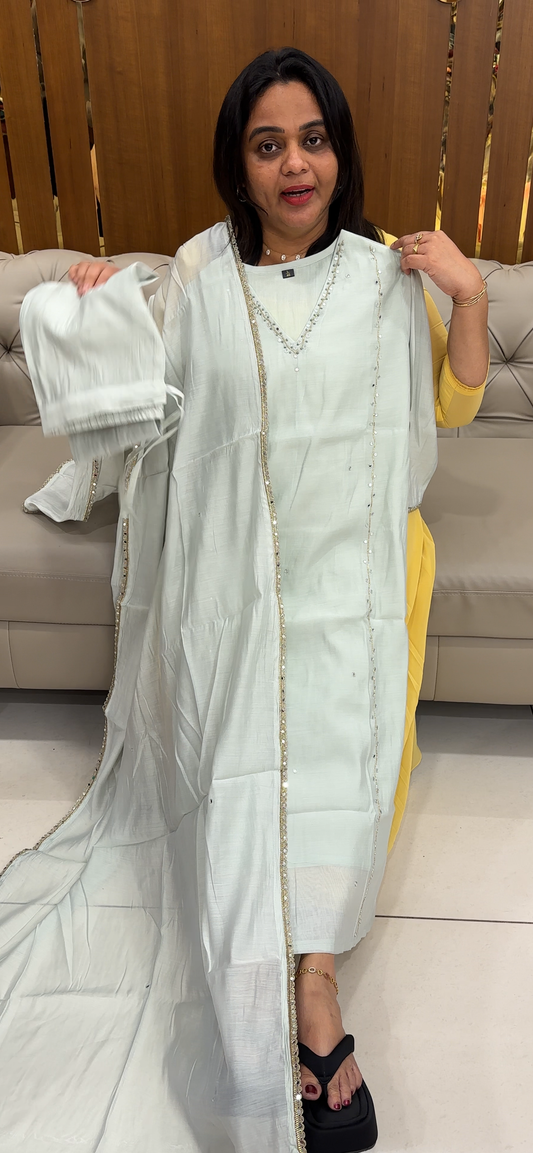 MUL CHANDERI TOP, BOTTOM AND DUPATTA - IHA 28608